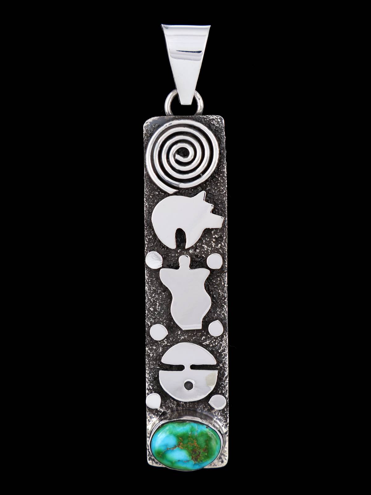 Navajo Sterling Silver Sonoran Gold Turquoise Petroglyph Pendant - PuebloDirect.com