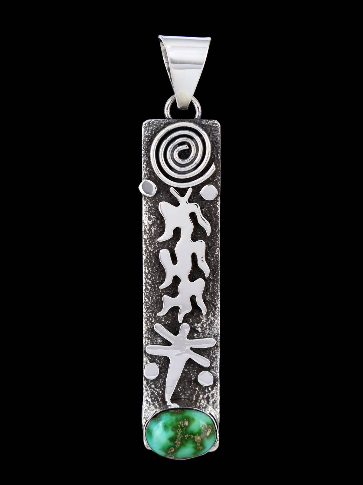 Navajo Sterling Silver Sonoran Gold Turquoise Petroglyph Pendant - PuebloDirect.com