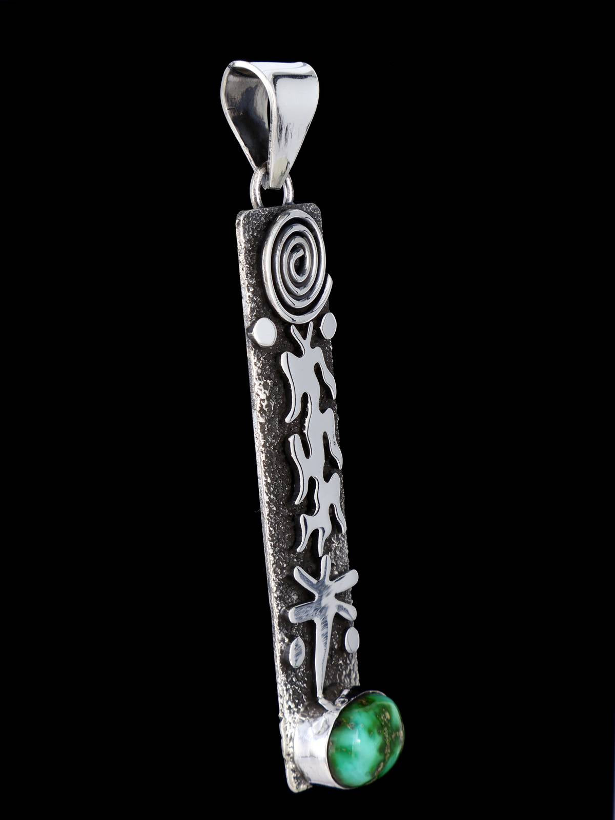 Navajo Sterling Silver Sonoran Gold Turquoise Petroglyph Pendant - PuebloDirect.com