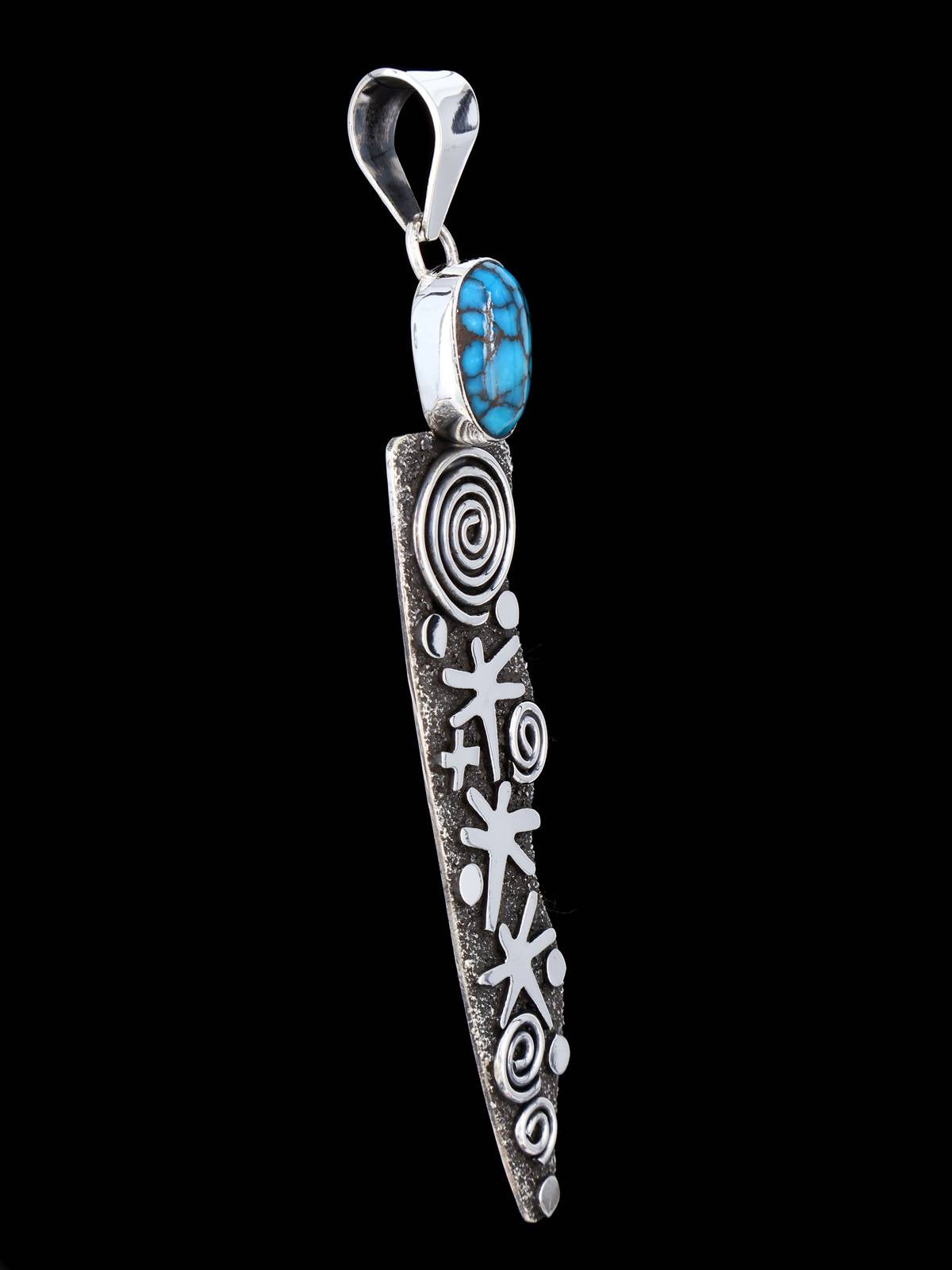 Navajo Sterling Silver Egyptian Turquoise Petroglyph Pendant - PuebloDirect.com