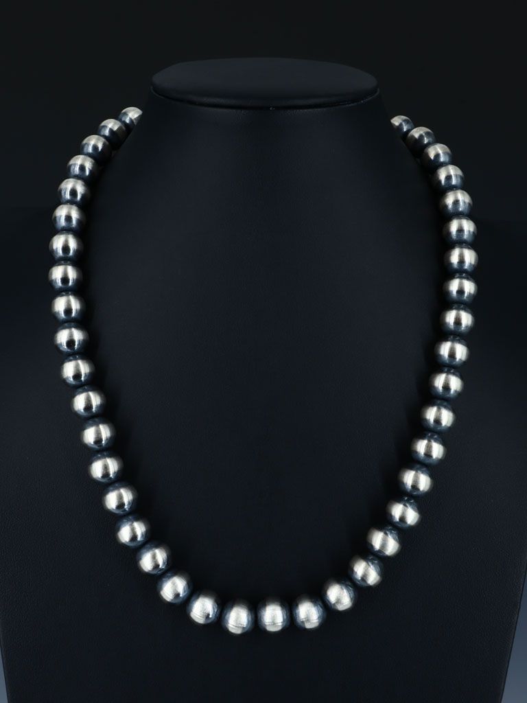 12mm Native American Sterling Silver Beaded Necklace, Multiple Lengths - PuebloDirect.com
