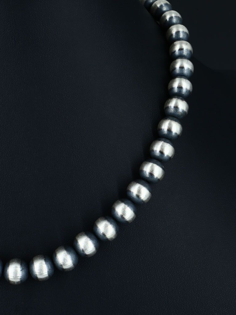 10mm Native American Sterling Silver Beaded Necklace, Multiple Lengths - PuebloDirect.com