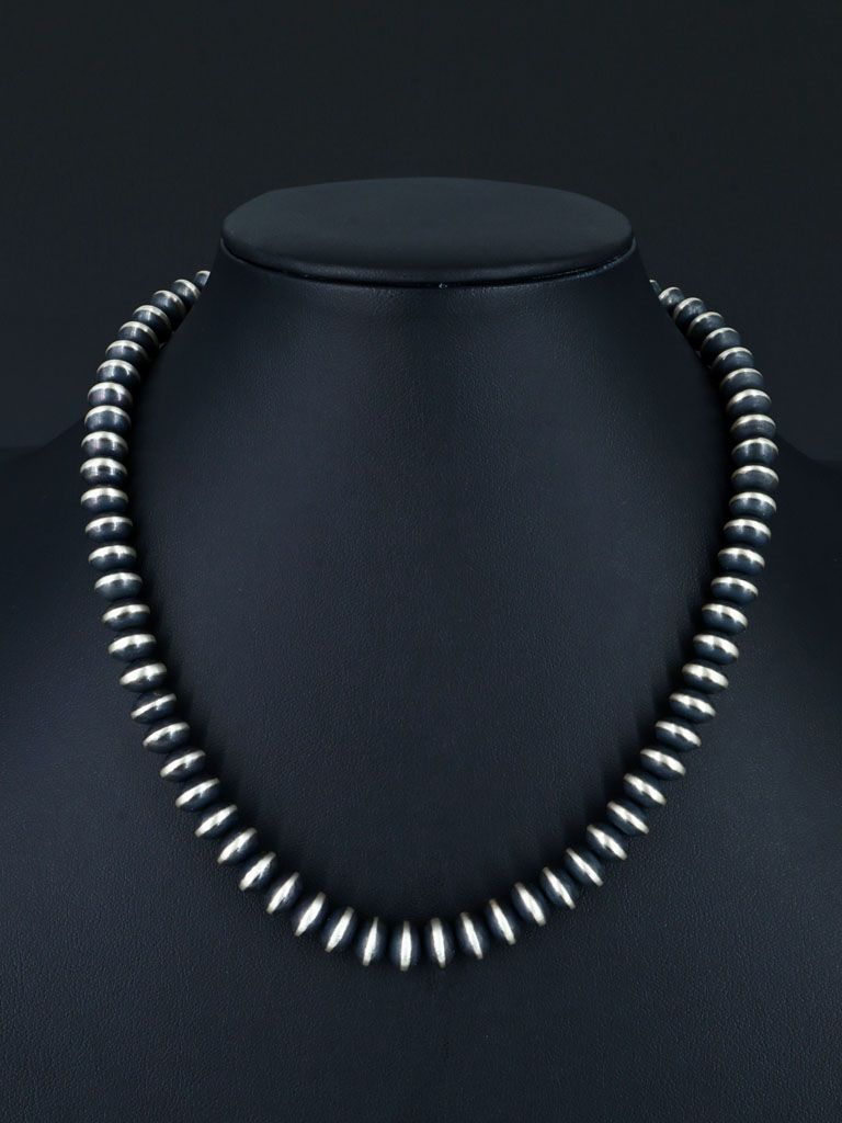 9mm Native American Sterling Silver Beaded Necklace, Multiple Lengths - PuebloDirect.com