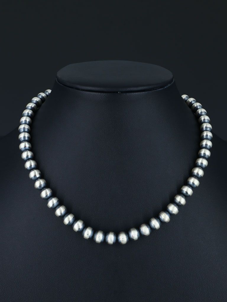 8mm Native American Sterling Silver Beaded Necklace, Multiple Lengths - PuebloDirect.com