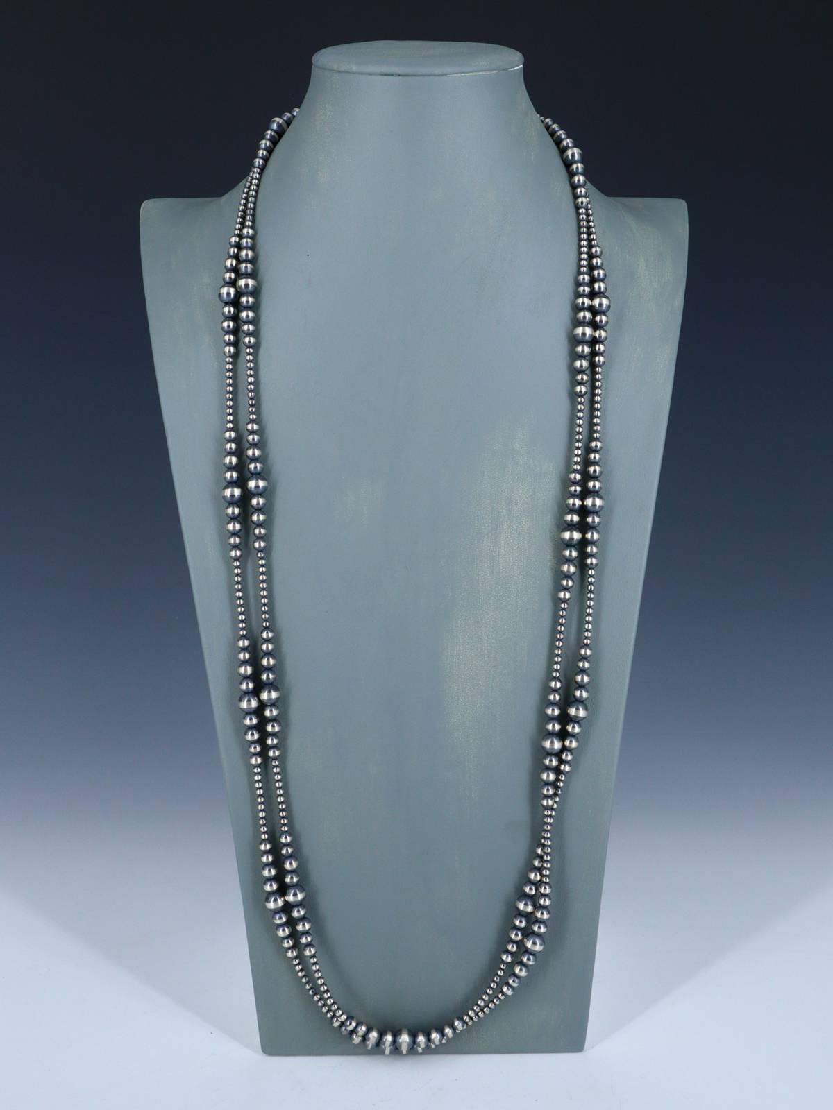 72" Navajo Jewelry Single Strand Sterling Silver Beaded Wrap Necklace - PuebloDirect.com