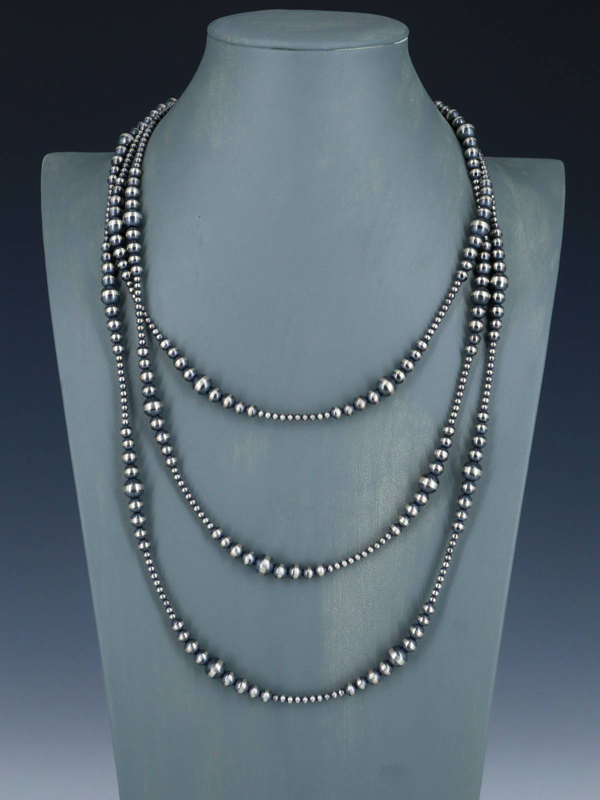 72" Navajo Jewelry Single Strand Sterling Silver Beaded Wrap Necklace - PuebloDirect.com