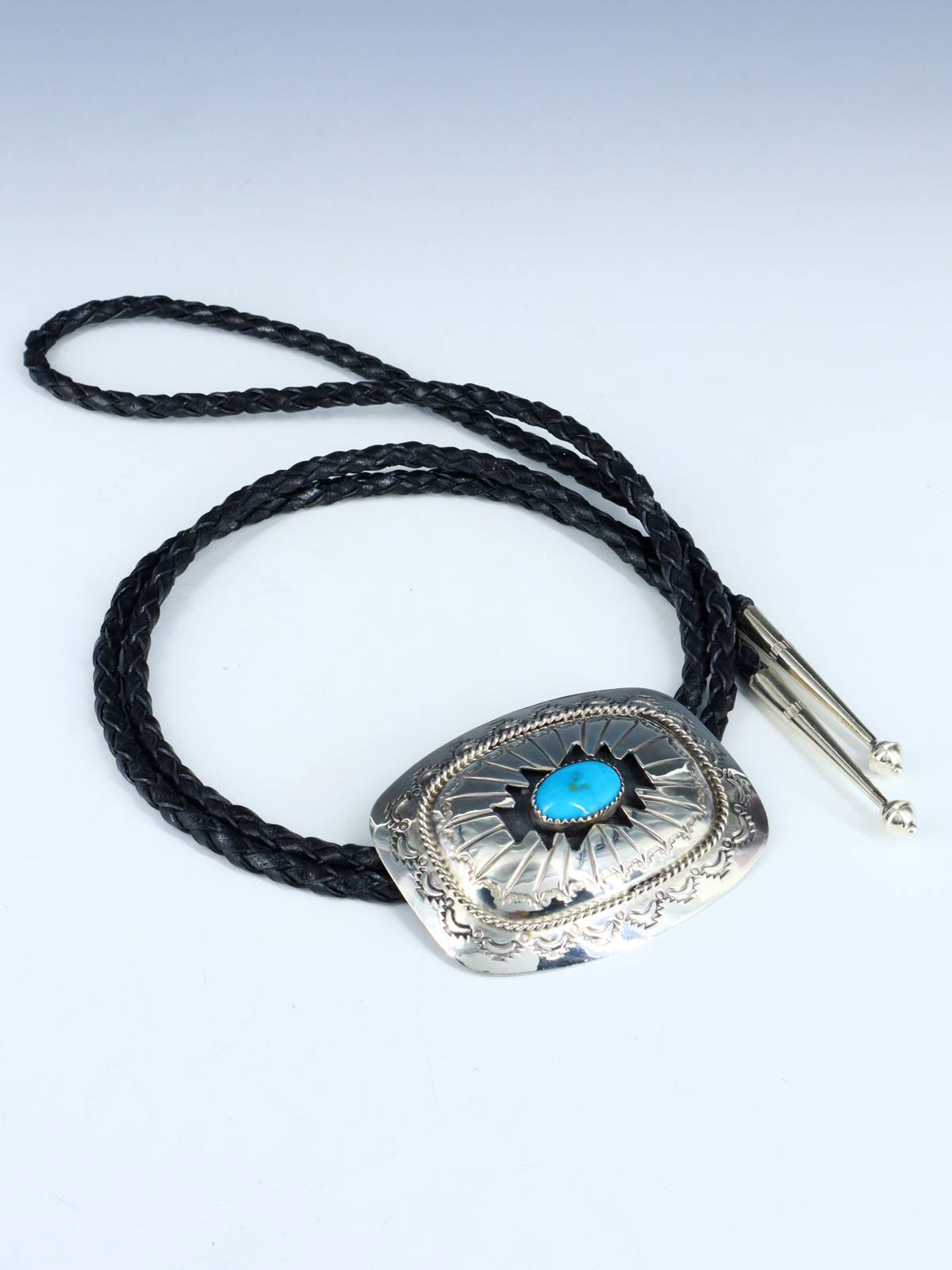 Navajo Sterling Silver Turquoise Shadowbox Bolo Tie
