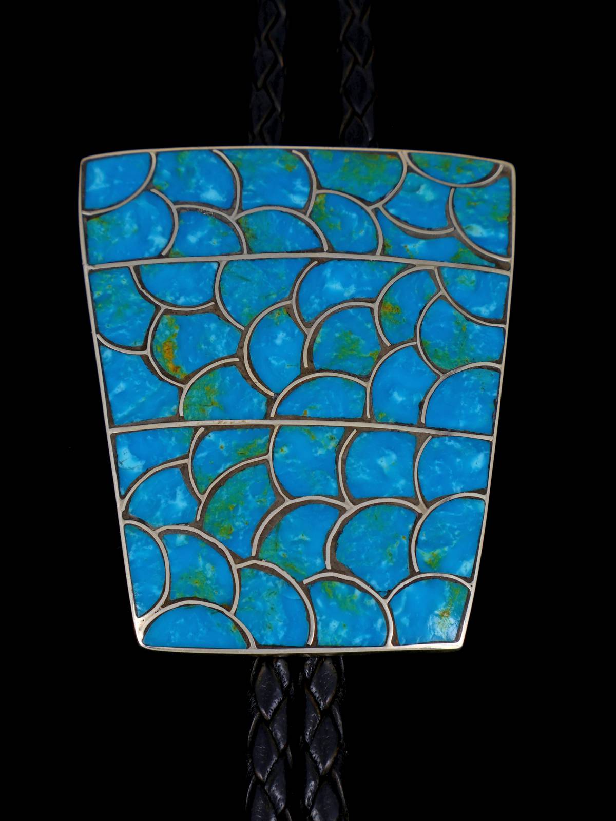 Zuni Pueblo Turquoise Fish Scale Inlay Bolo Tie