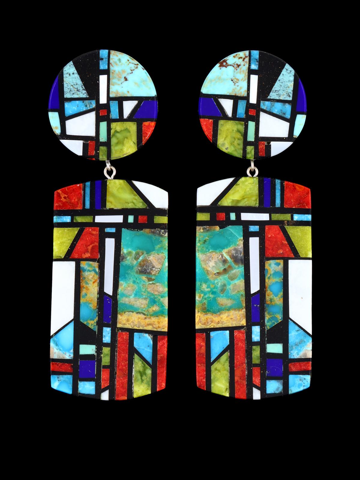 Pendientes colgantes con mosaico y poste con incrustaciones de Santo Domingo