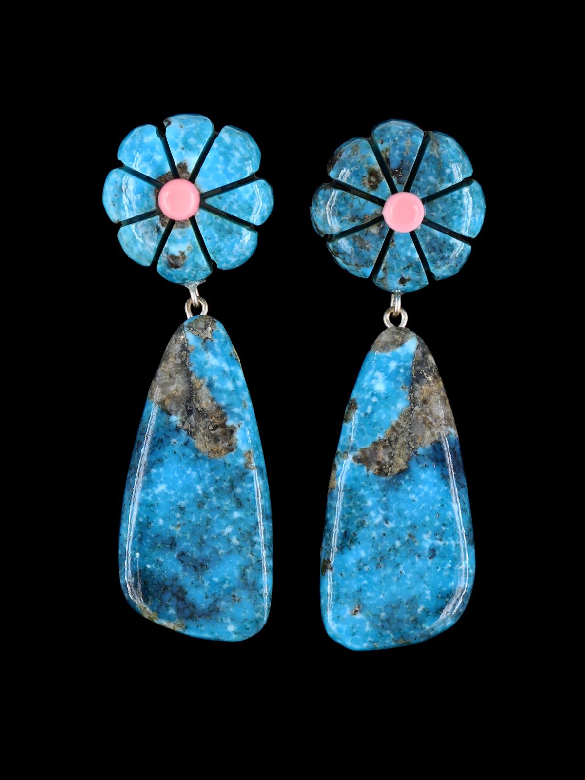 Santo Domingo Post Dangle Turquoise Flower Earrings