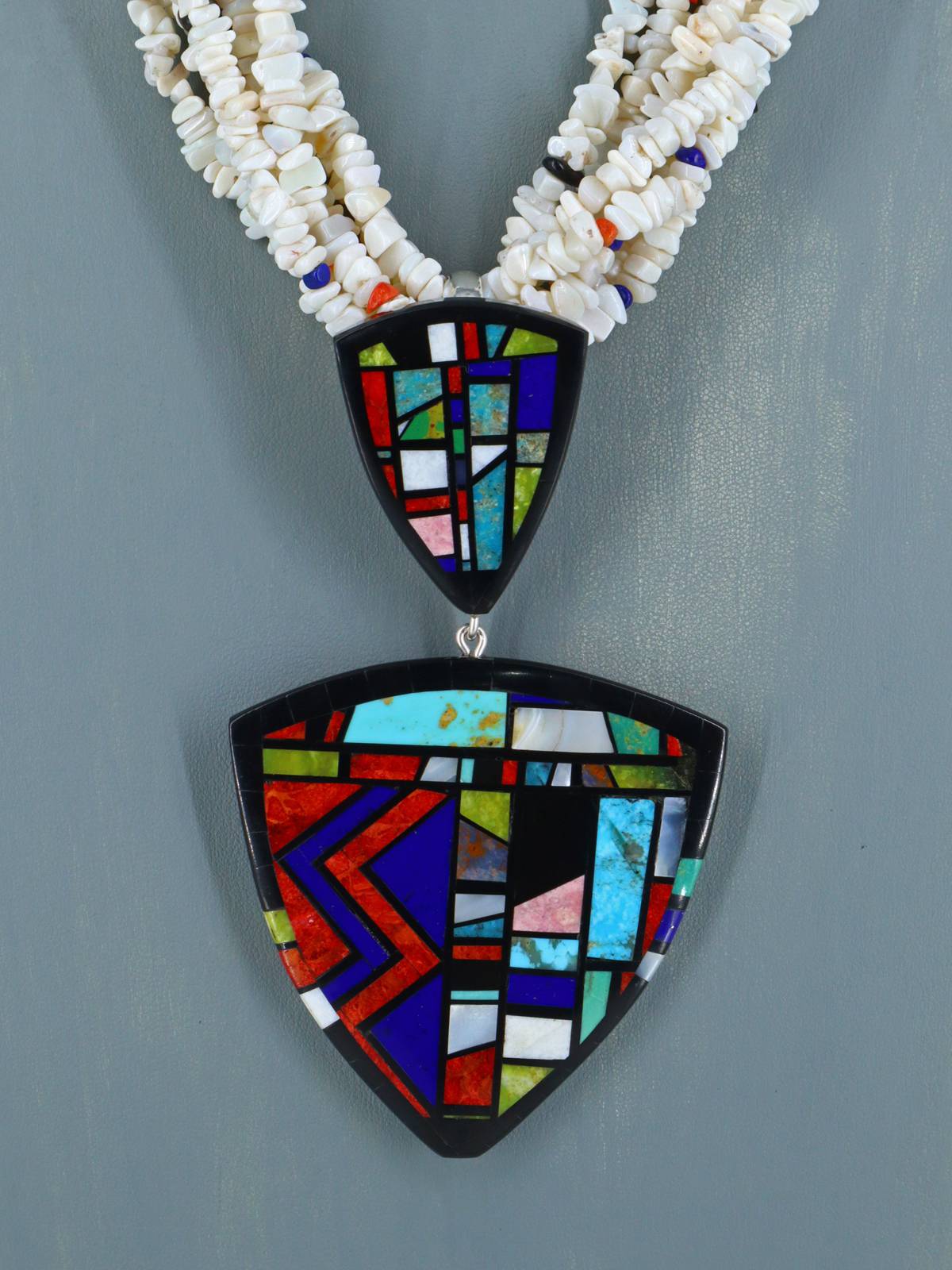 Native American Santo Domingo Mosaic Inlay Necklace - PuebloDirect.com