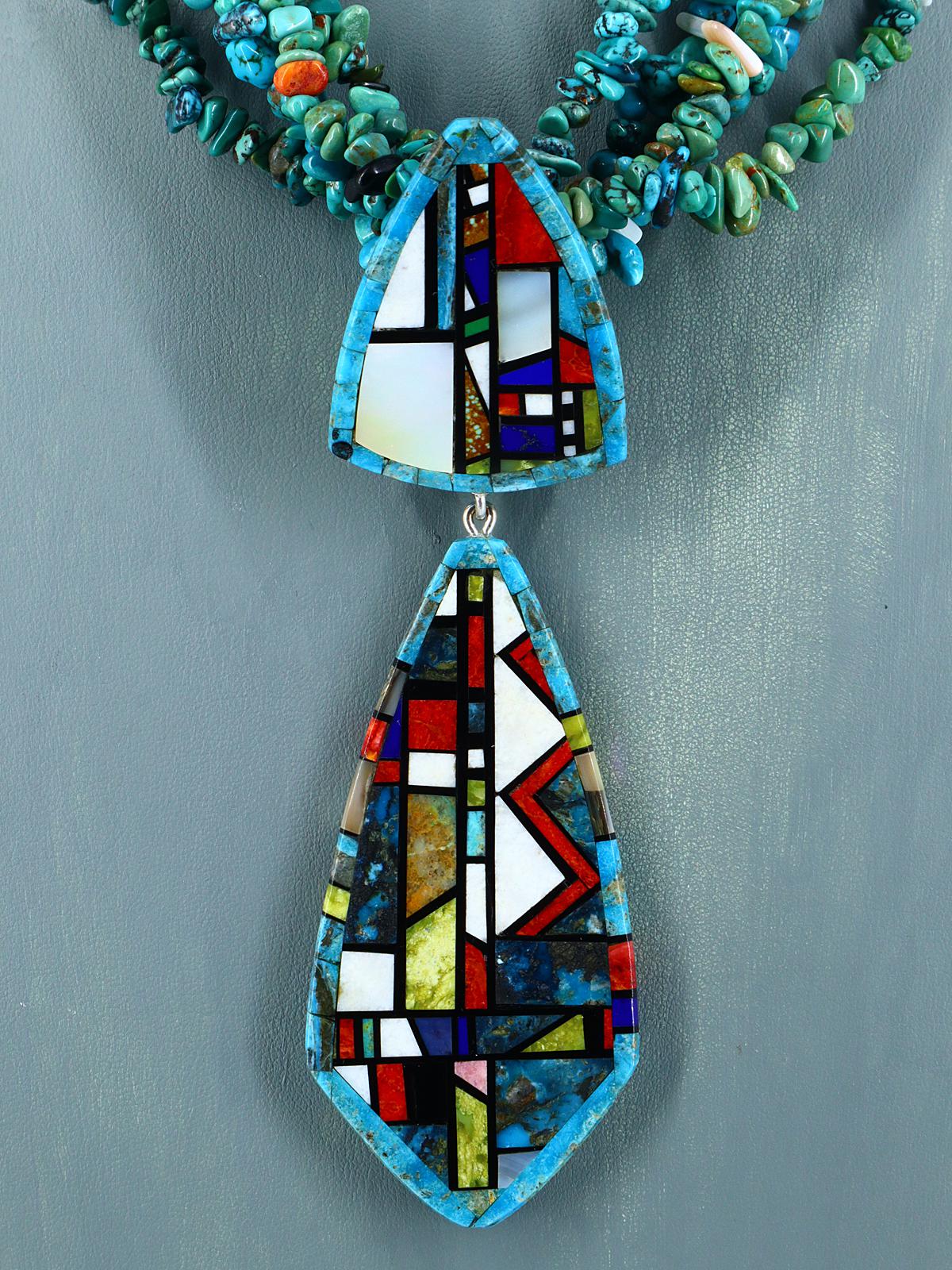 Collar turquesa con incrustaciones de mosaico de Santo Domingo nativo americano