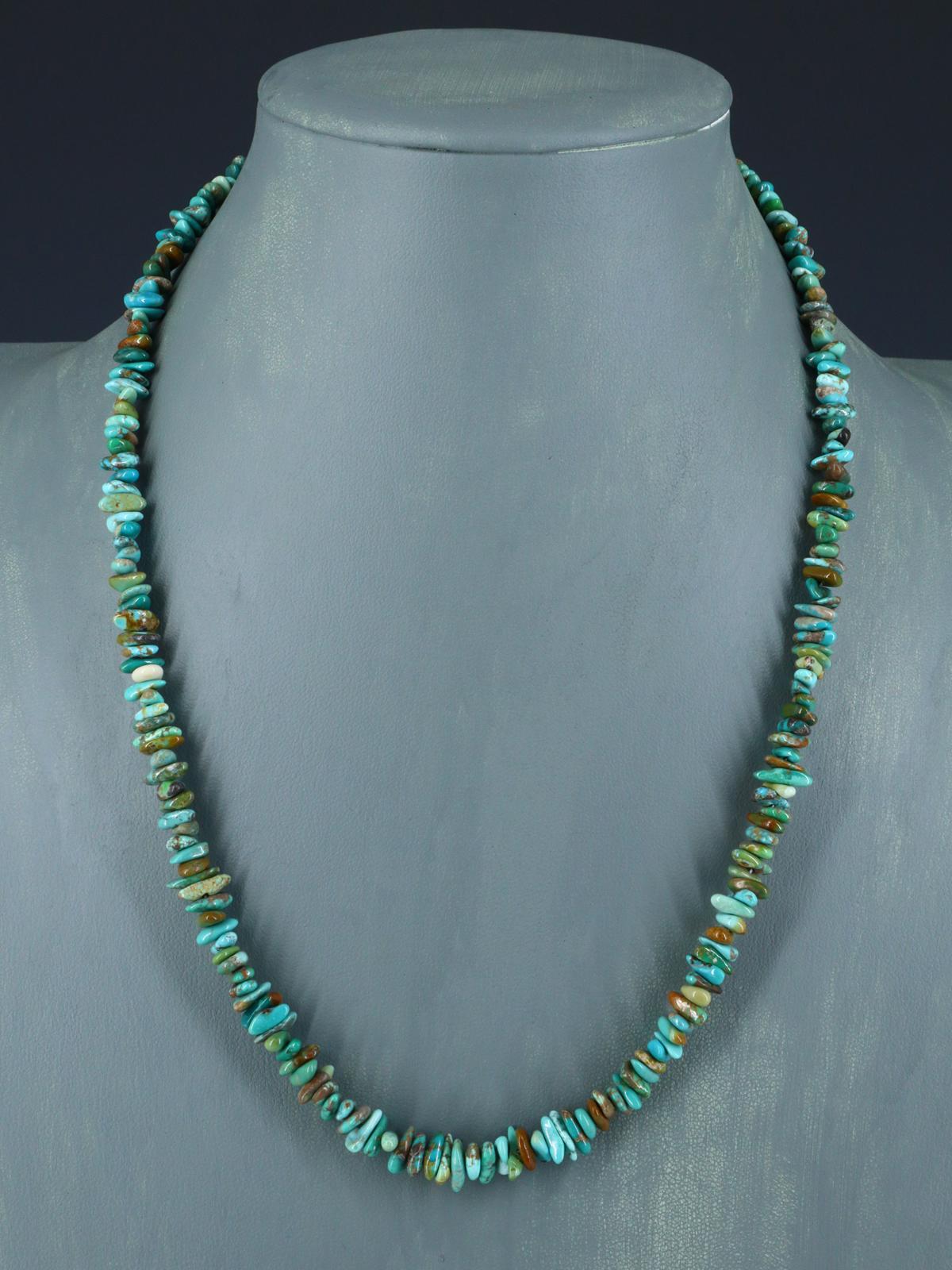 20" Single Strand Natural Carico Lake Turquoise Necklace - PuebloDirect.com