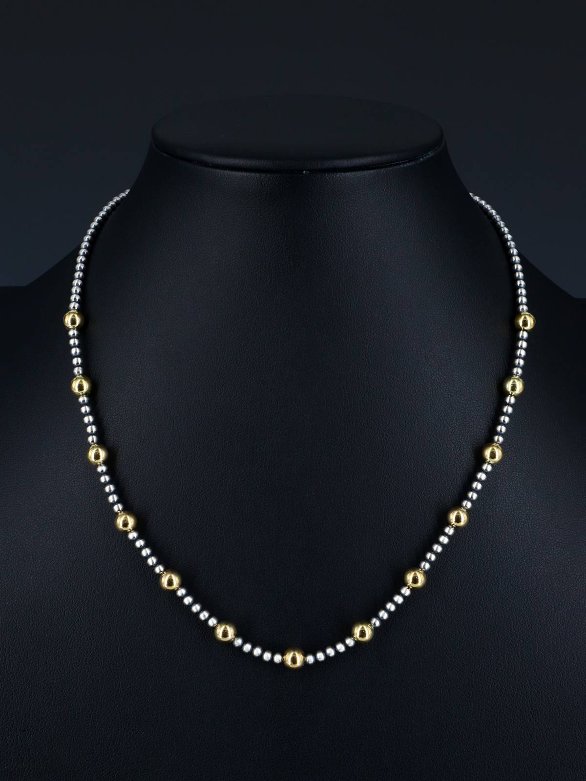 18" 18K Gold and Sterling Silver Beaded Necklace - PuebloDirect.com