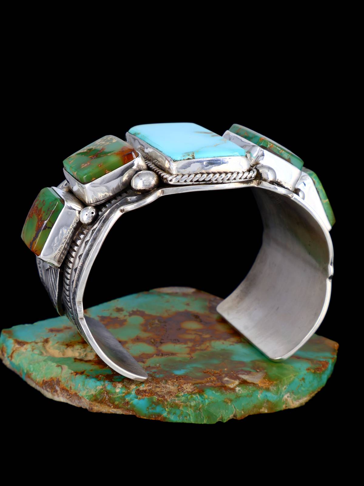 Navajo Jewelry Sterling Silver Natural Royston Cuff Bracelet - PuebloDirect.com