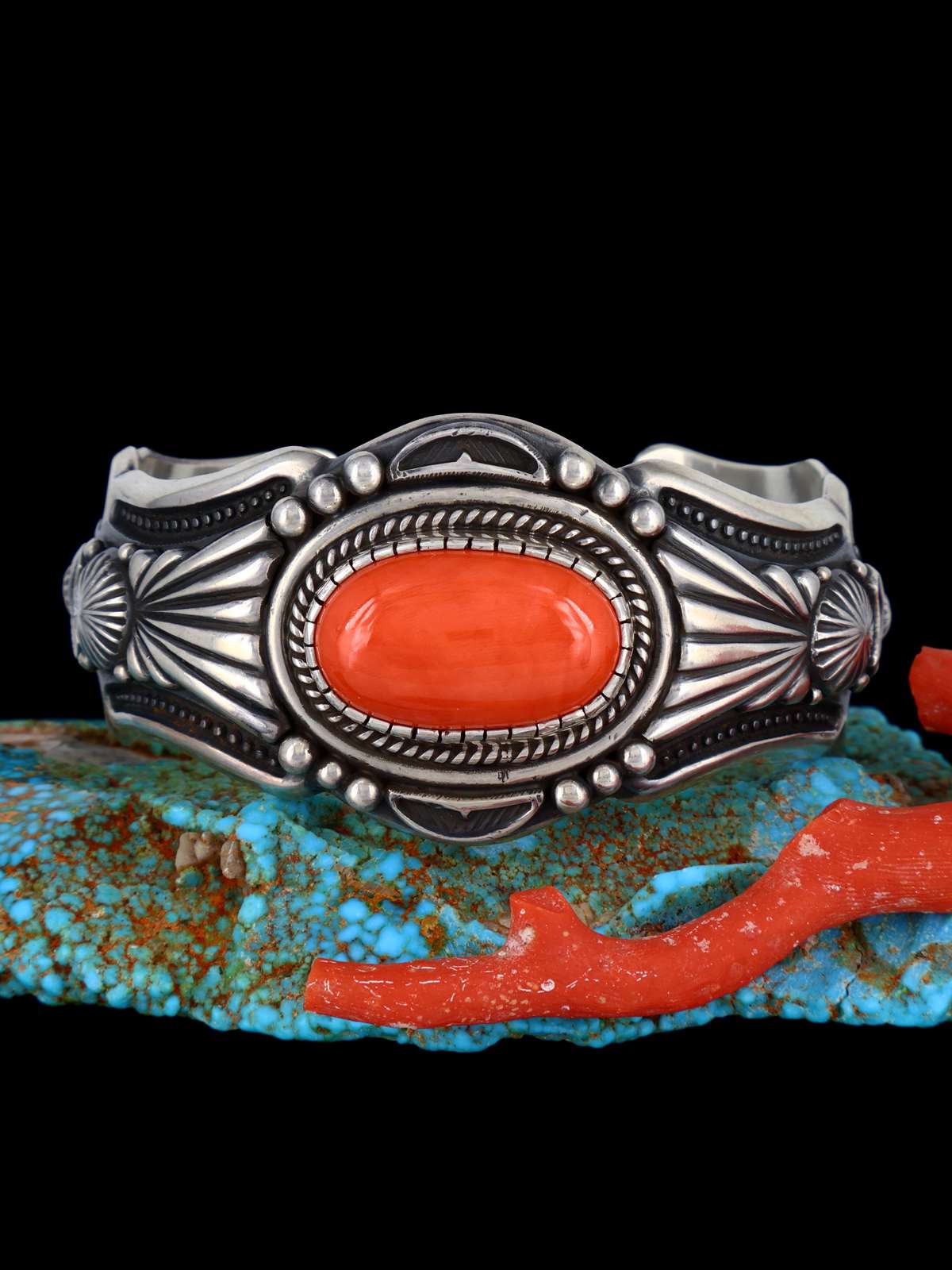 Native American Jewelry Natural Coral Cuff Bracelet