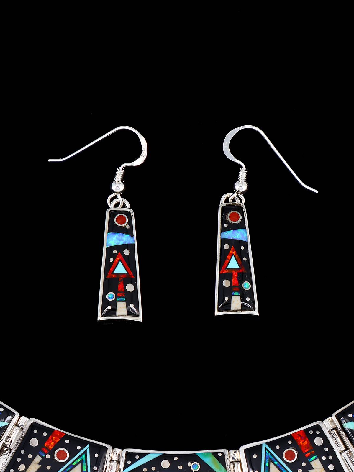 Juego de collar de eslabones de plata de ley con incrustaciones de cielo nocturno navajo