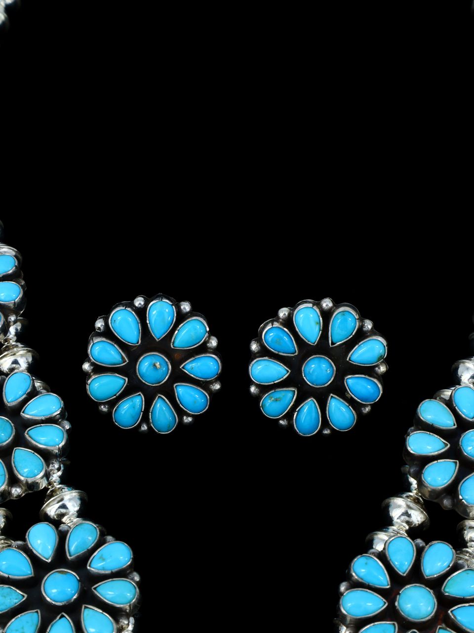 Native American Sleeping Beauty Turquoise Squash Blossom Necklace - PuebloDirect.com