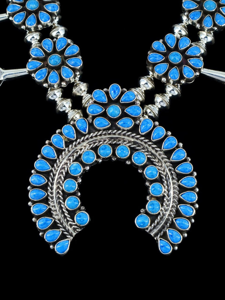 Native American Denim Lapis Squash Blossom Necklace and Earrings Set - PuebloDirect.com