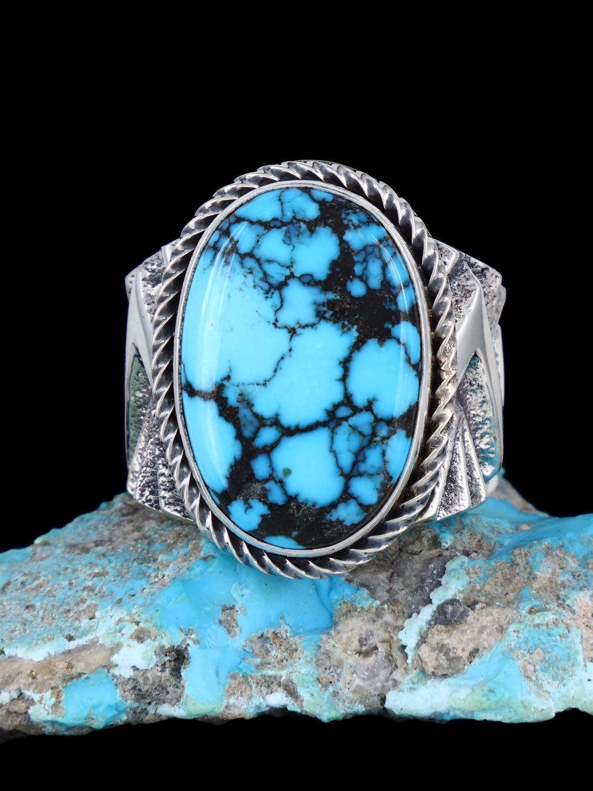 Navajo Tufa Cast Sterling Silver Cloud Mountain Turquoise Ring Size 12