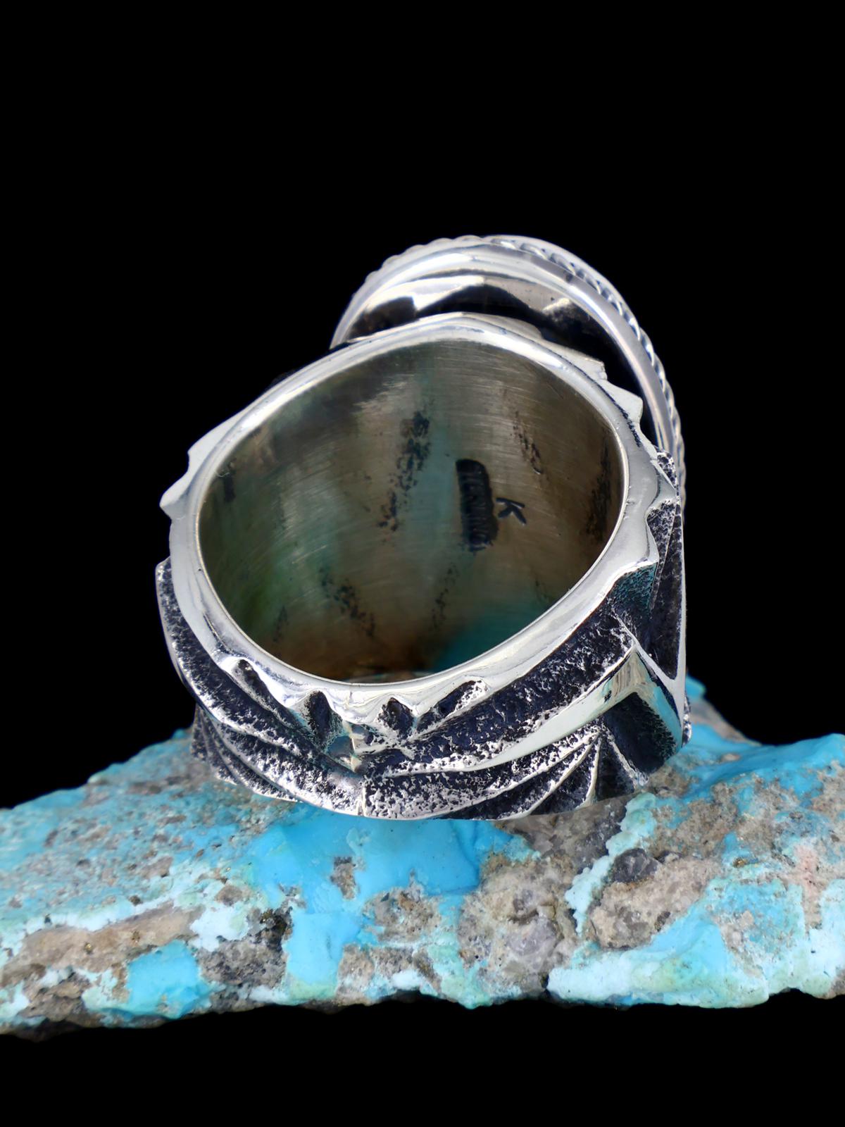 Navajo Tufa Cast Sterling Silver Cloud Mountain Turquoise Ring Size 12