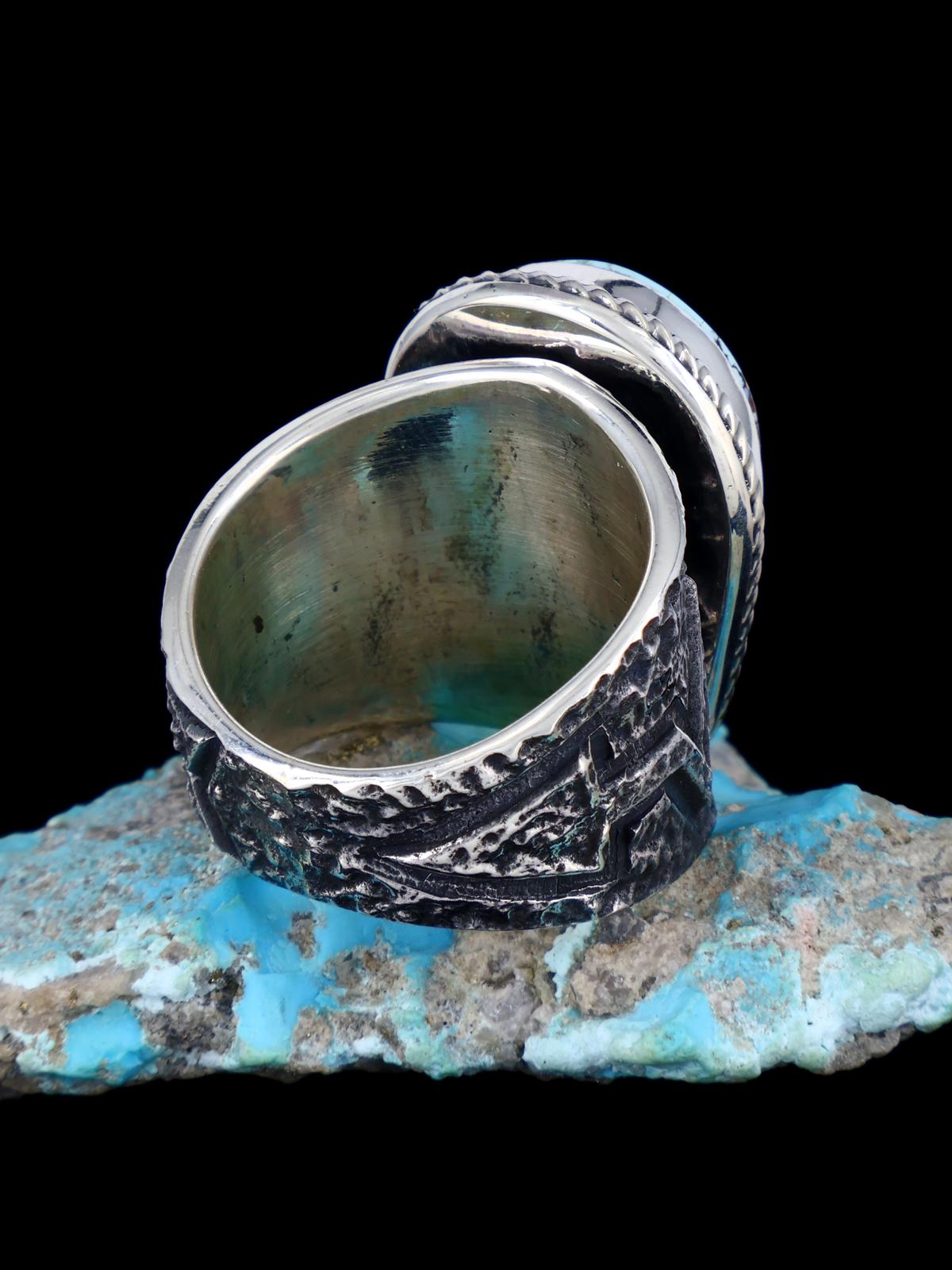 Navajo Tufa Cast Sterling Silver Golden Hill Turquoise Ring Size 12