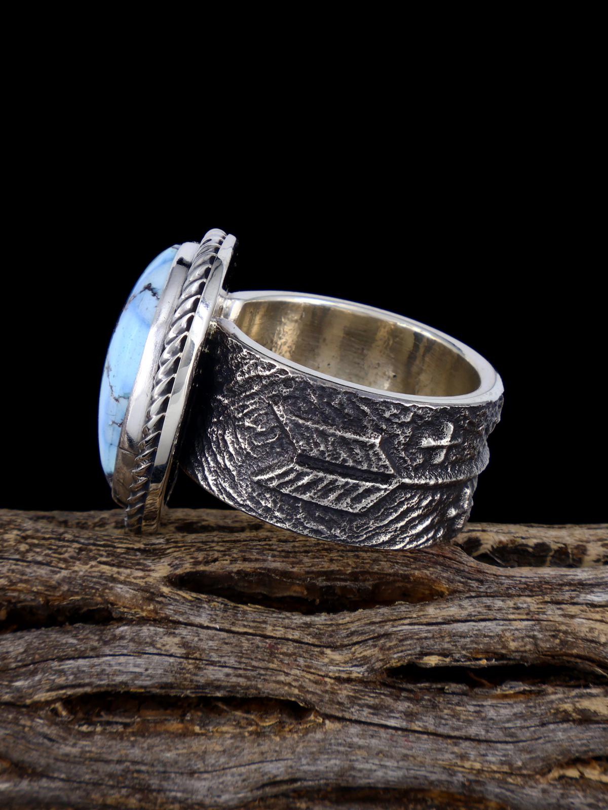 Navajo Tufa Cast Sterling Silver Golden Hill Turquoise Ring Size 11.5