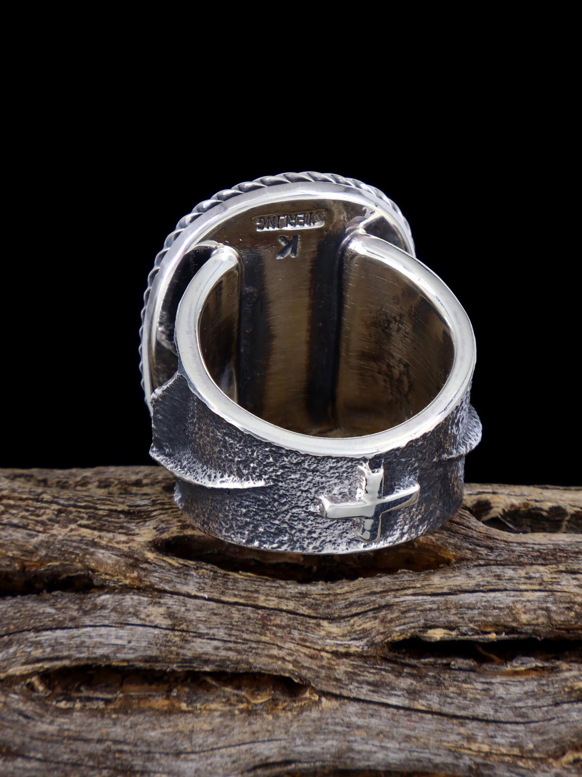 Navajo Tufa Cast Kingman Turquoise Ring Size 8.5