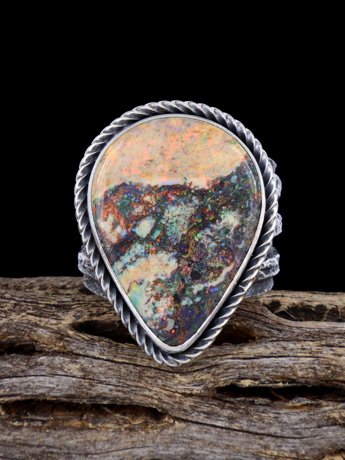 Navajo Tufa Cast Sterling Silver Andamooka Opal Ring Size 11