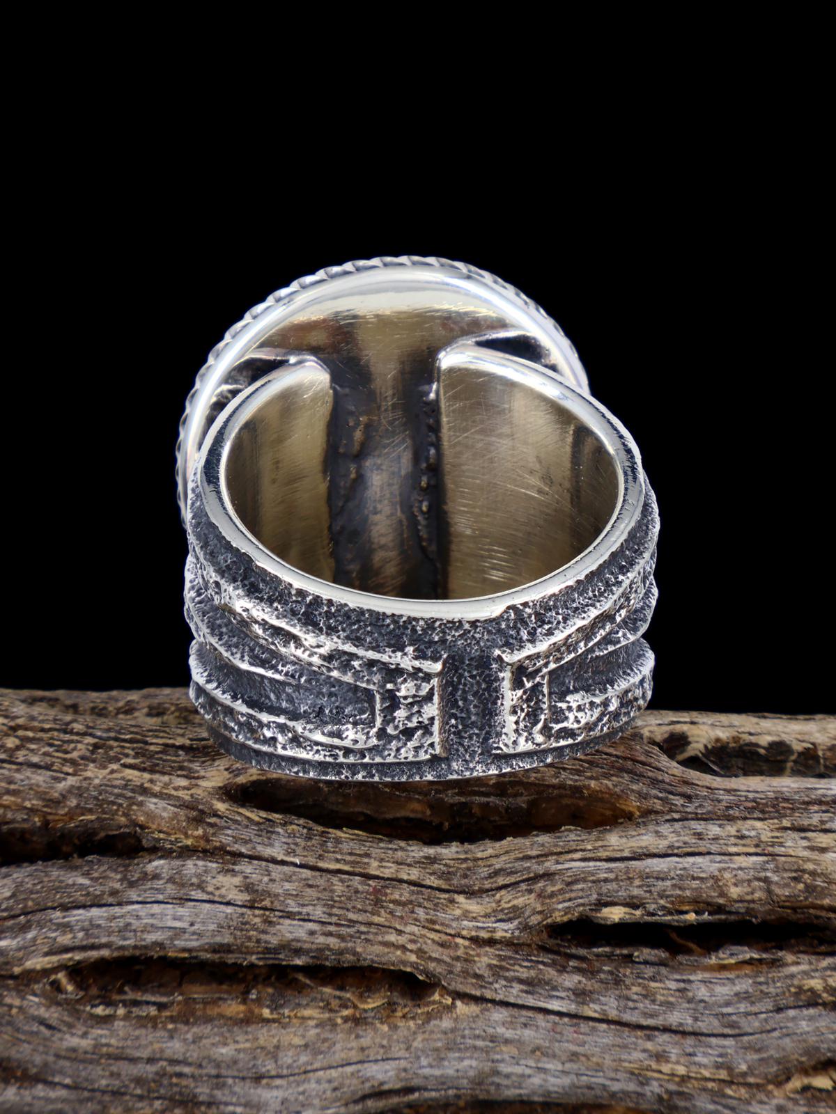 Navajo Tufa Cast Sterling Silver Andamooka Opal Ring Size 11