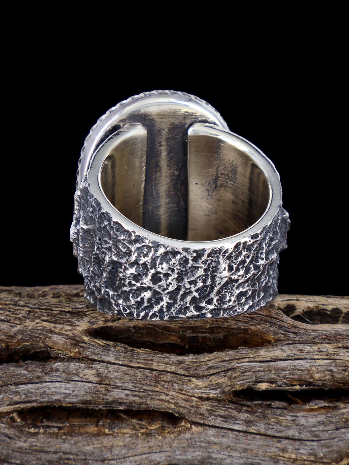 Navajo Tufa Cast Sterling Silver Andamooka Opal Ring Size 10.5