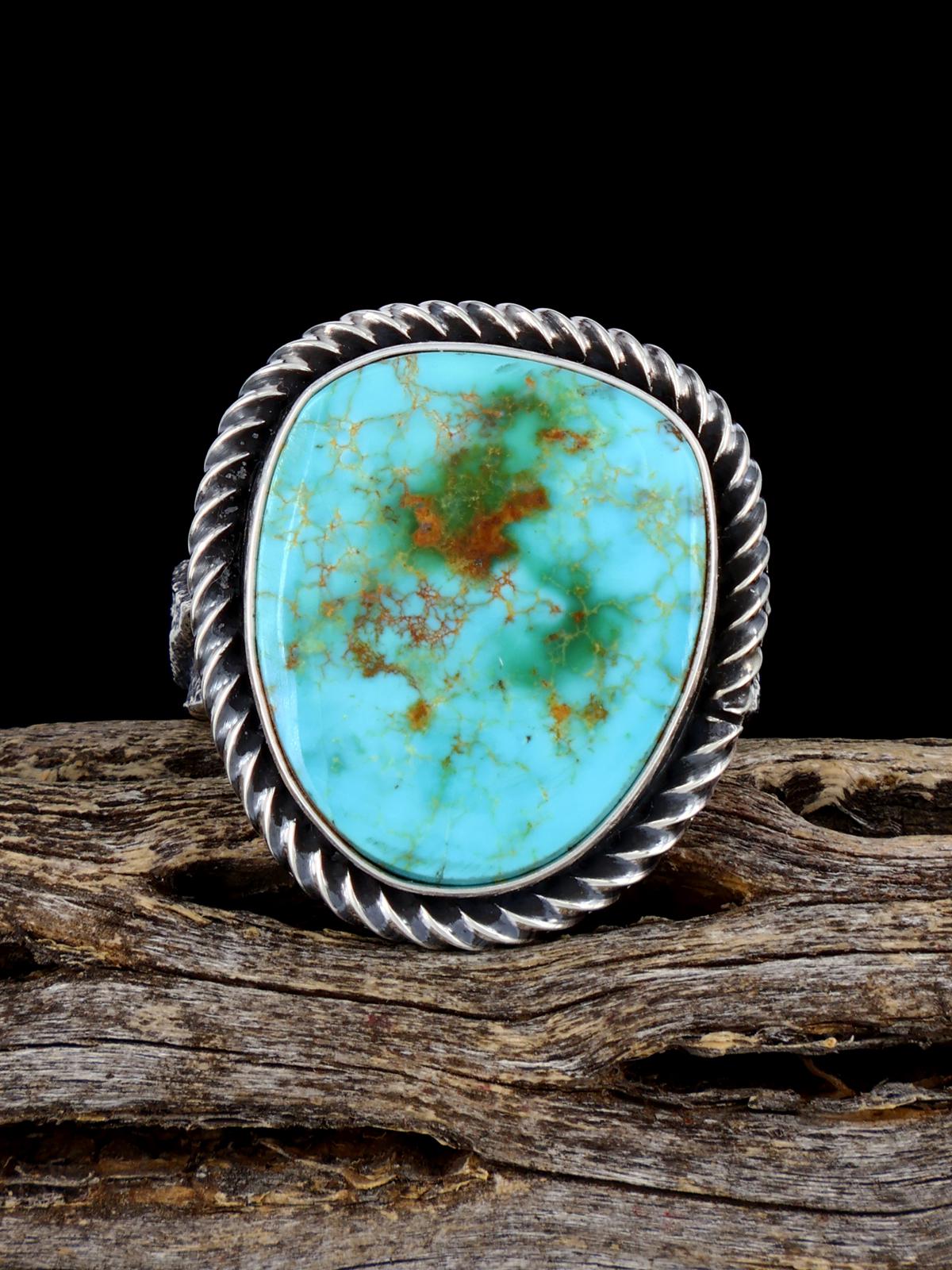 Navajo Tufa Cast Sterling Silver Royston Turquoise Ring Size 8 - PuebloDirect.com