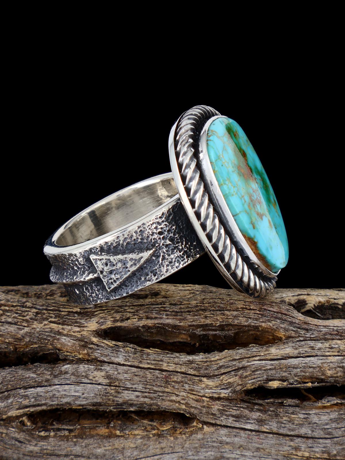 Navajo Tufa Cast Sterling Silver Royston Turquoise Ring Size 8 - PuebloDirect.com