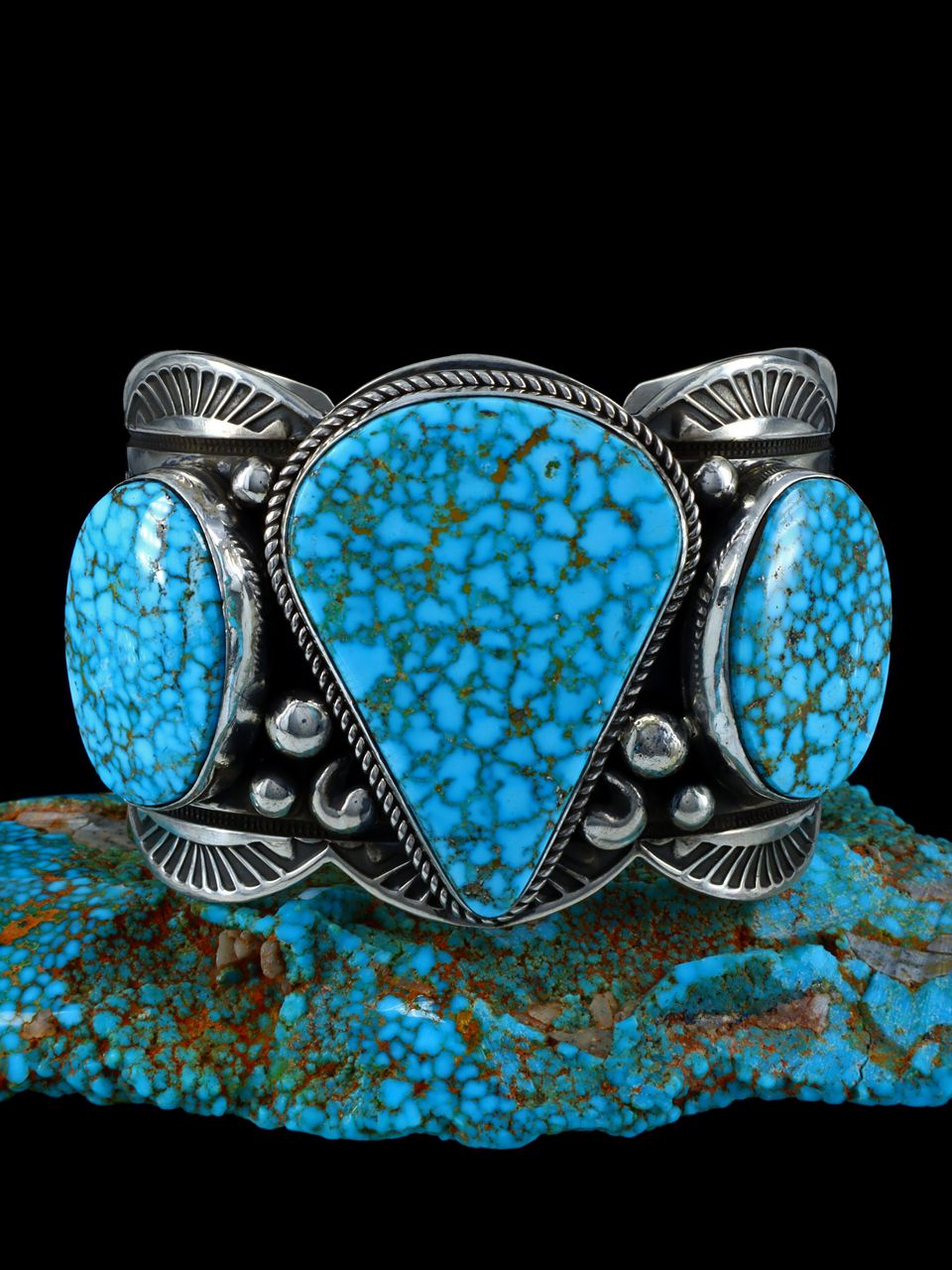 Native American Jewelry Kingman Turquoise Cuff Bracelet - PuebloDirect.com