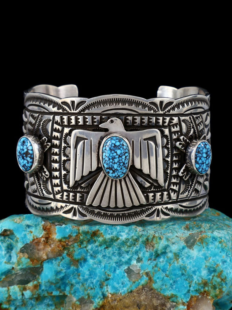 Native American Turquoise Sterling Silver Thunderbird Cuff Bracelet - PuebloDirect.com