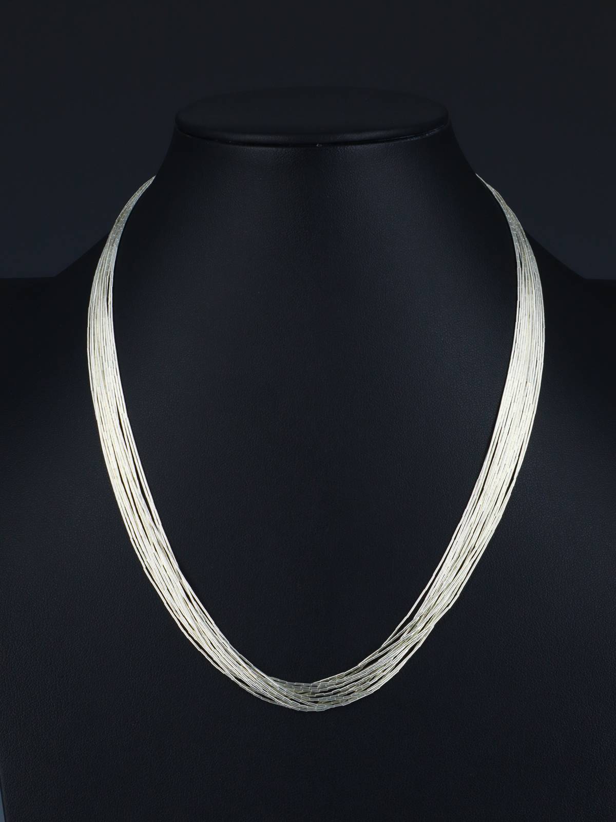15 Strand Liquid Silver 18" Necklace - PuebloDirect.com