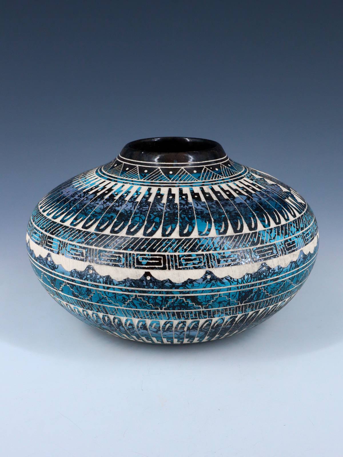 Navajo Etched Kokopelli Painted Horsehair Pottery - PuebloDirect.com