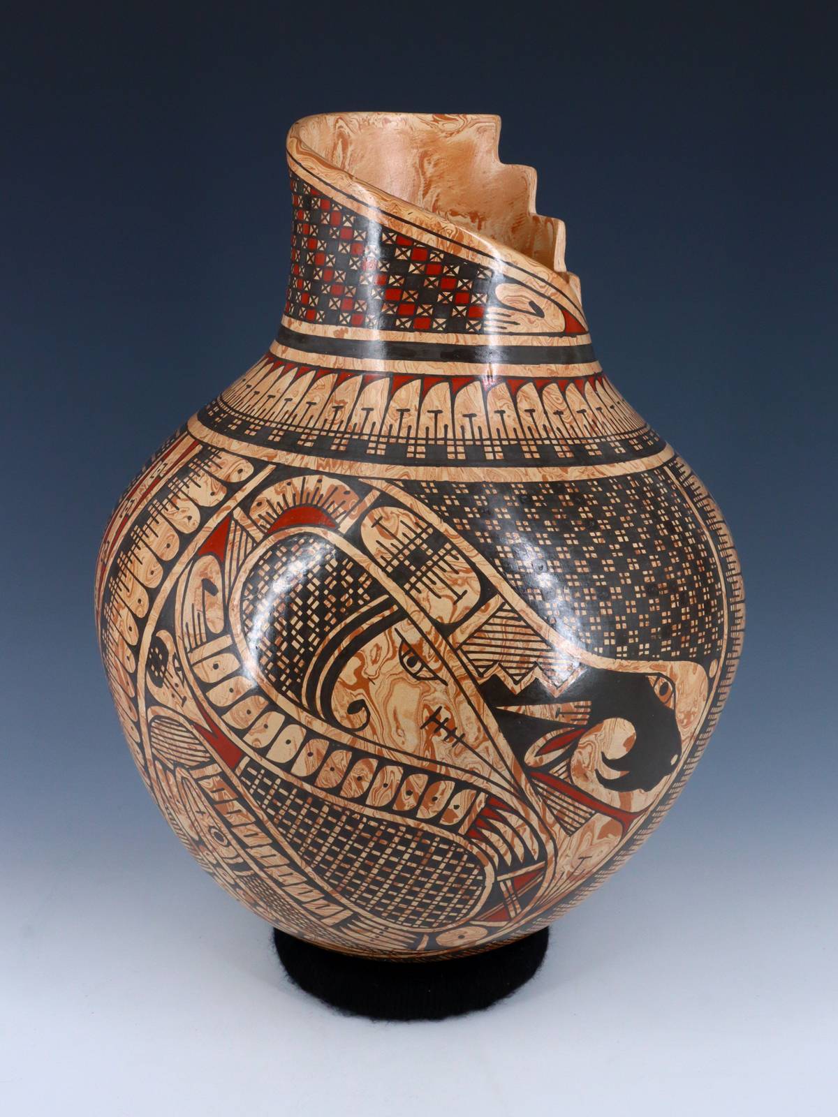 Large Mata Ortiz Hand Coiled Mezcla Clay Pottery Vase - PuebloDirect.com