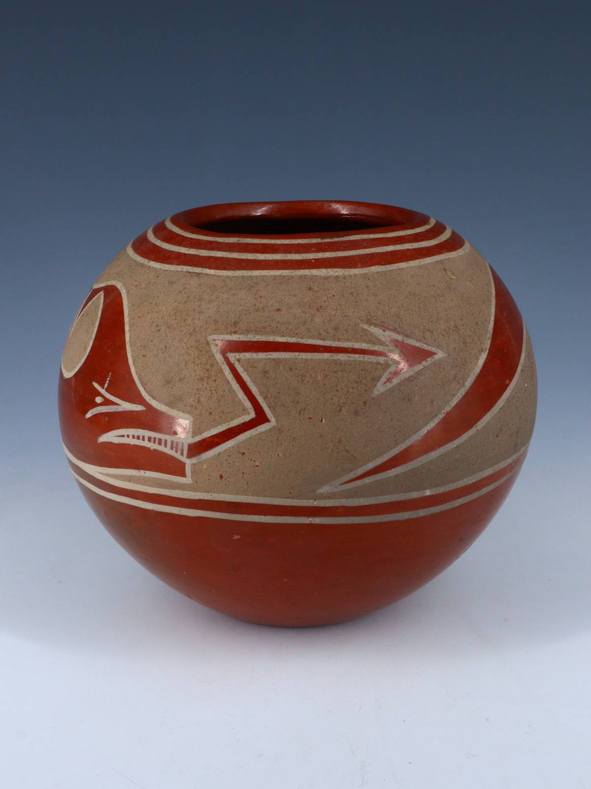Vintage San Ildefonso Hand Coiled Avanyu Redware Pottery Jar - PuebloDirect.com