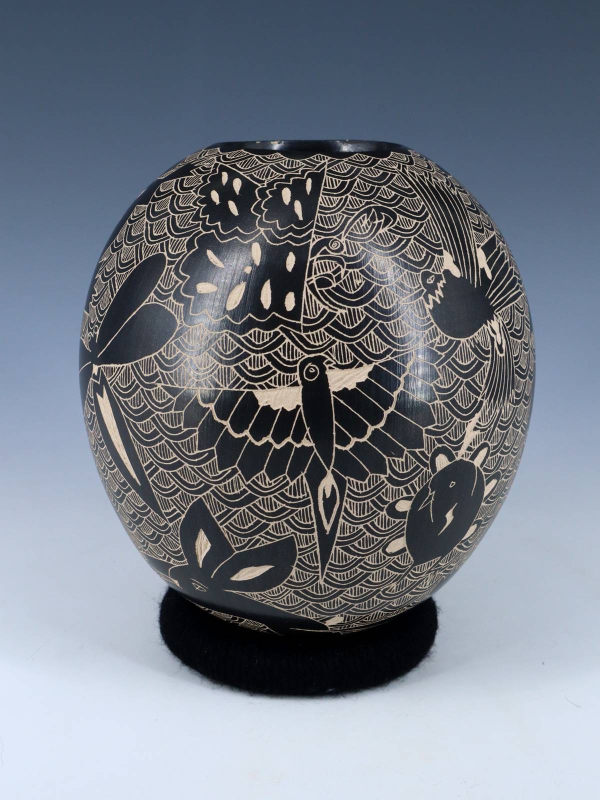 Hand Coiled Mata Ortiz Black Wildlife Pottery