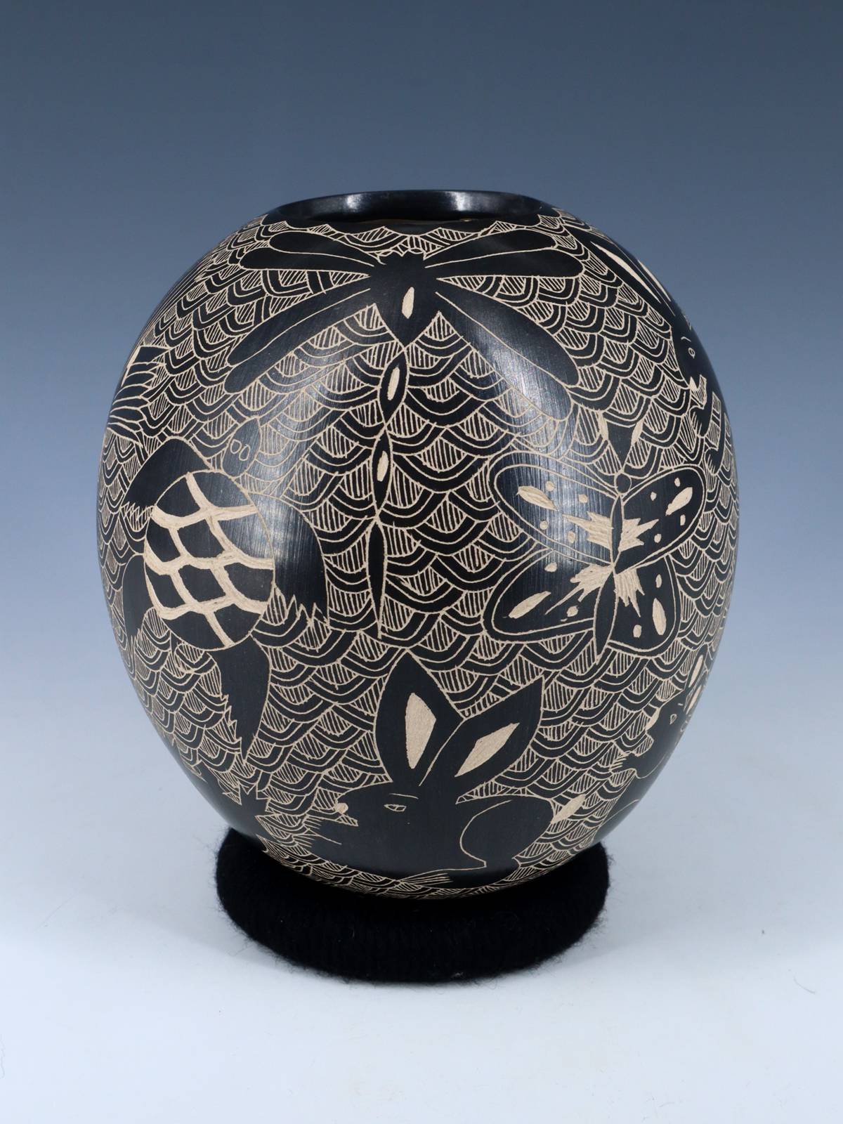 Hand Coiled Mata Ortiz Black Wildlife Pottery