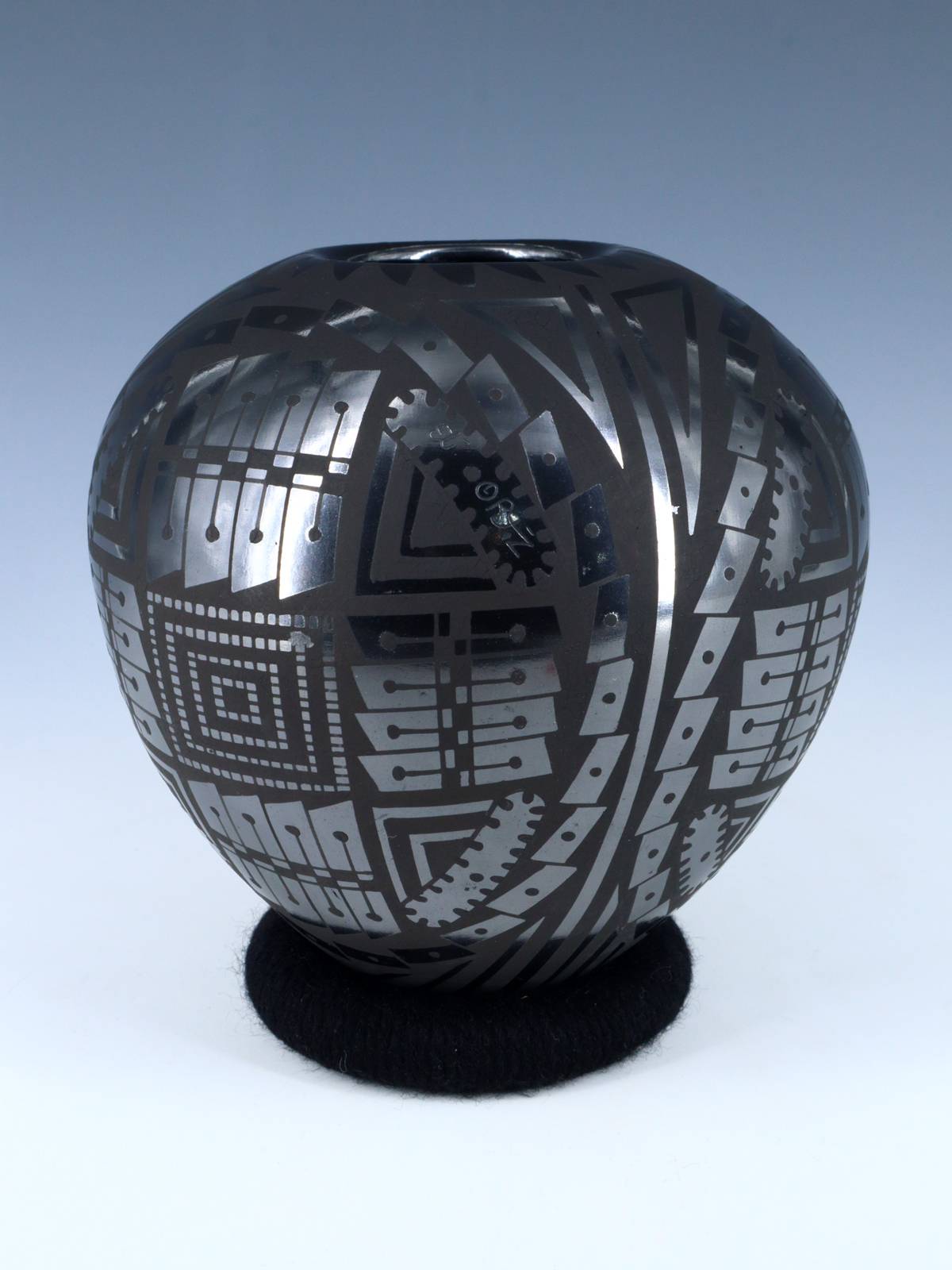 Mata Ortiz Hand Coiled Black Pottery Vase