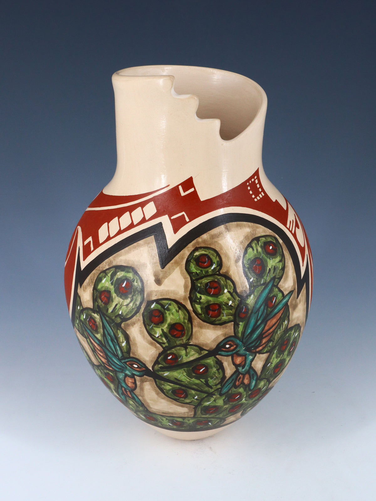 Mata Ortiz Cerámica enrollada a mano pintada mariposa y colibrí Bowl