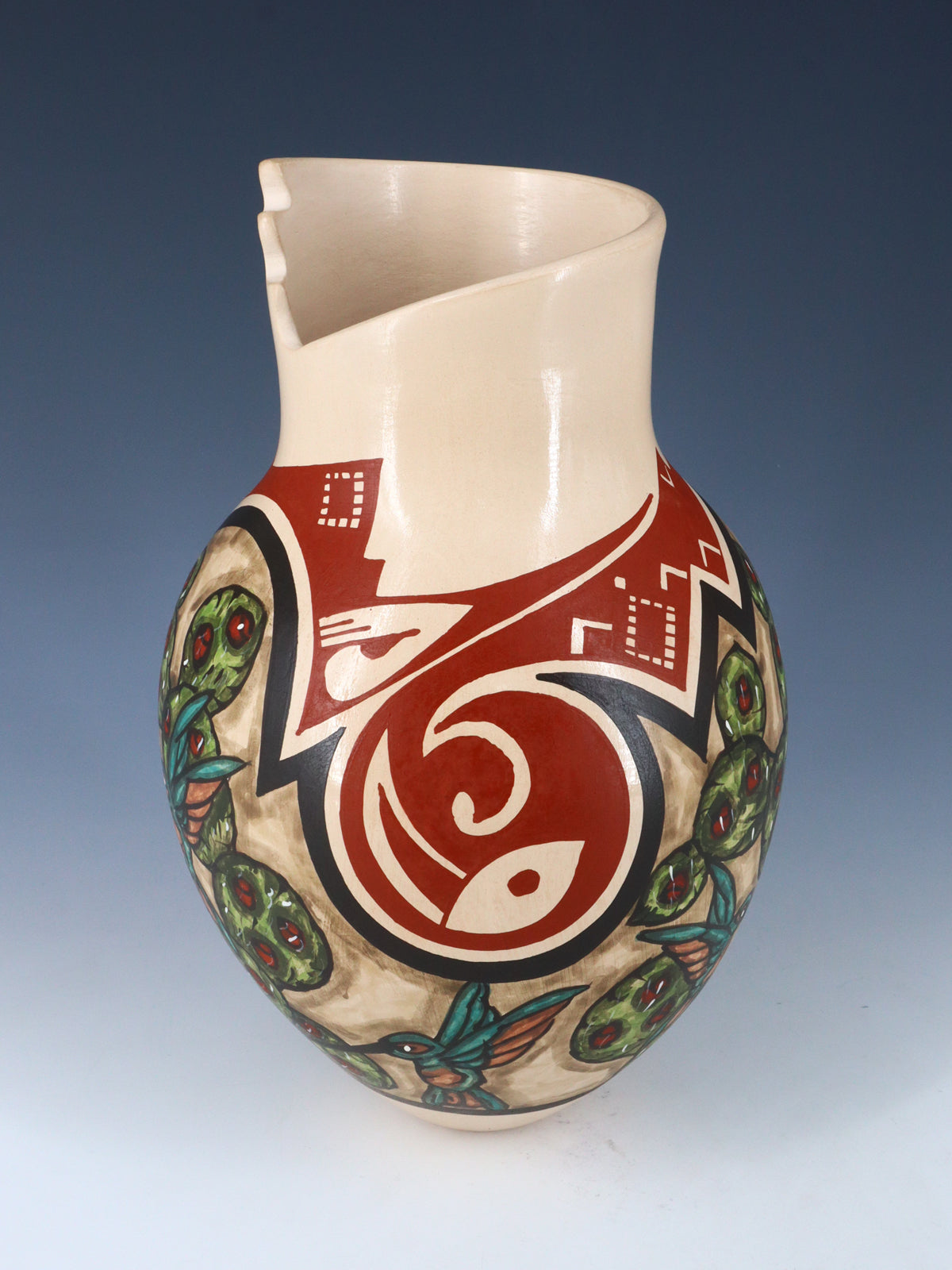 Mata Ortiz Cerámica enrollada a mano pintada mariposa y colibrí Bowl