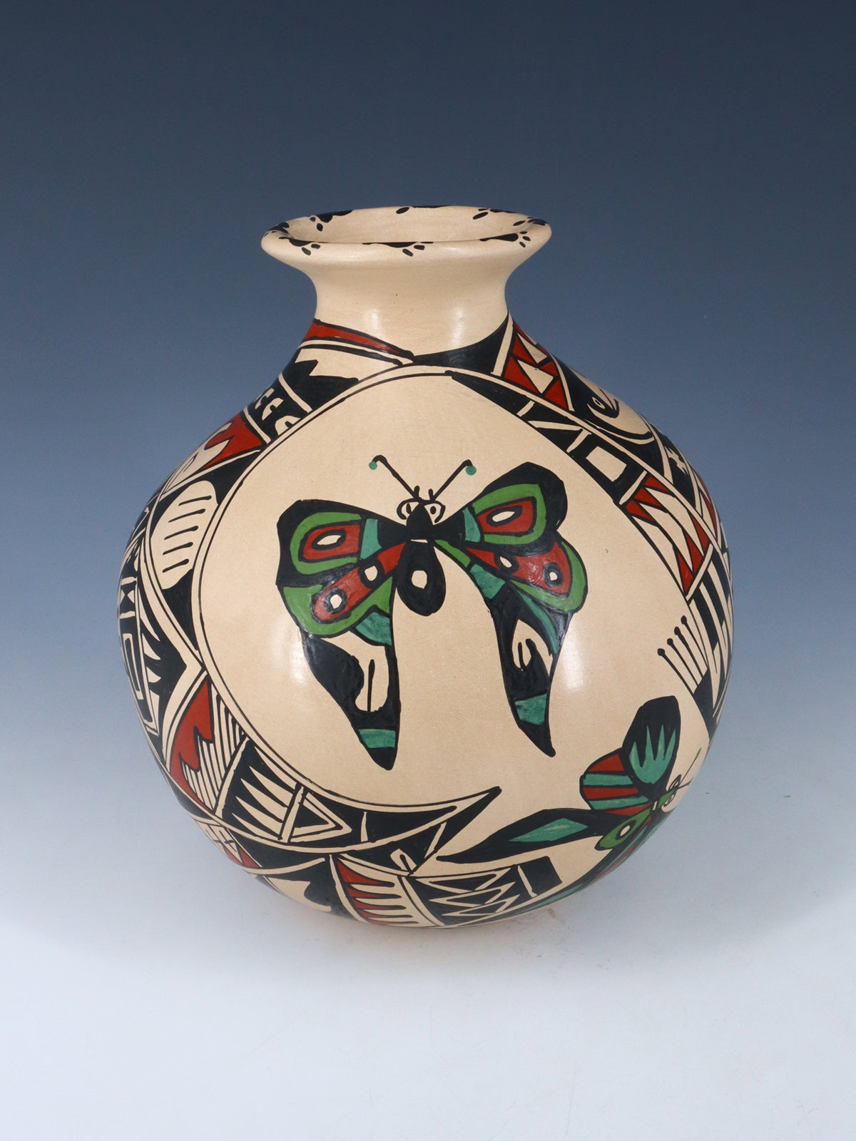 Mata Ortiz Hand Coiled Painted Butterfly Pottery Vase