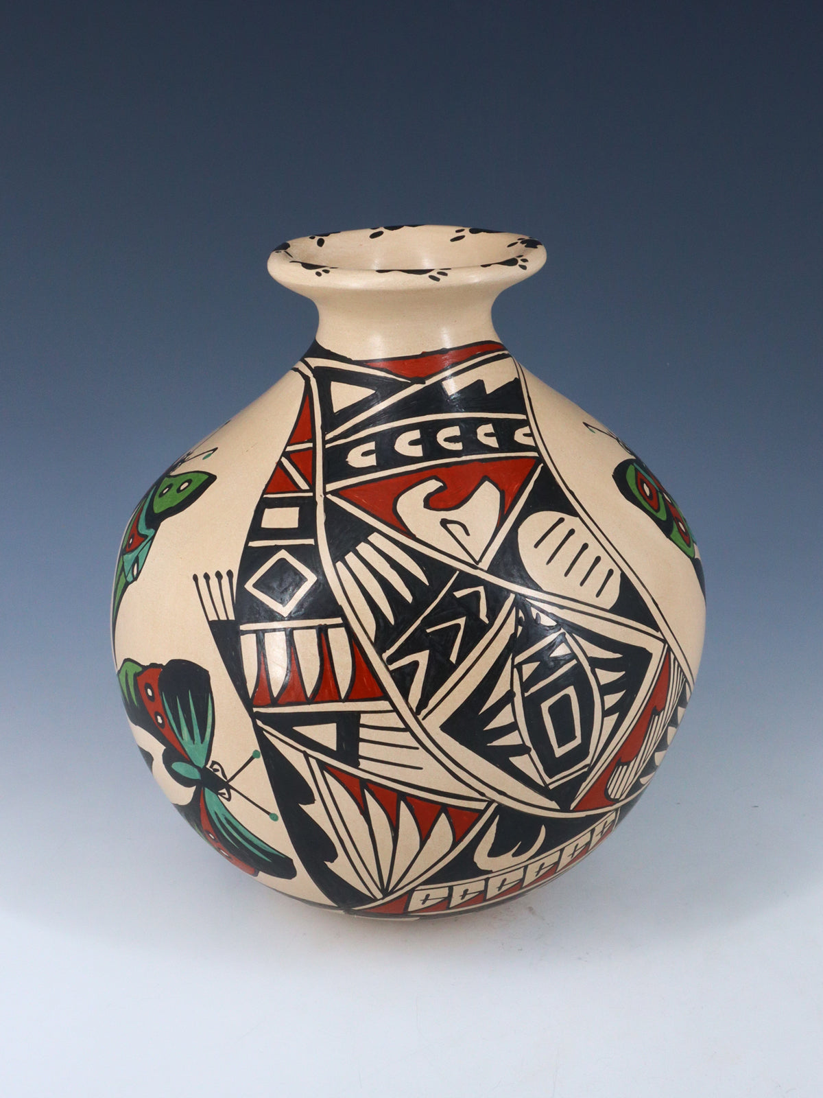 Mata Ortiz Hand Coiled Painted Butterfly Pottery Vase