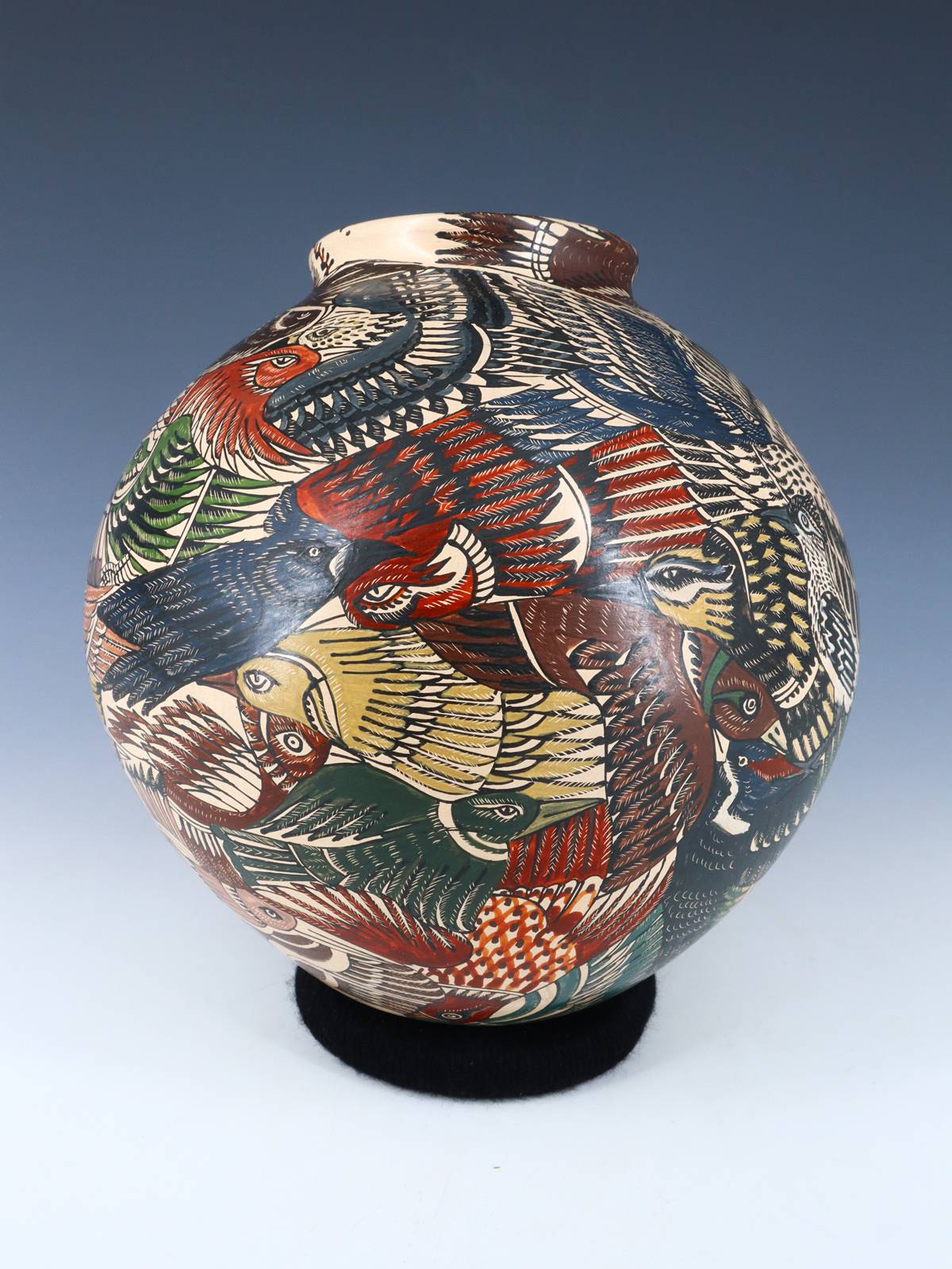 Mata Ortiz Hand Coiled Interlocking Bird Pottery