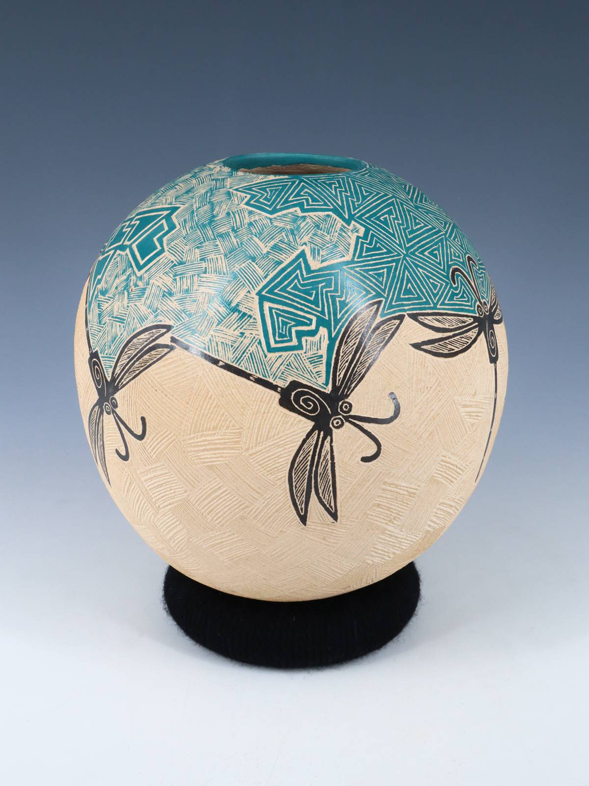 Mata Ortiz Hand Coiled Etched Dragonfly Pottery