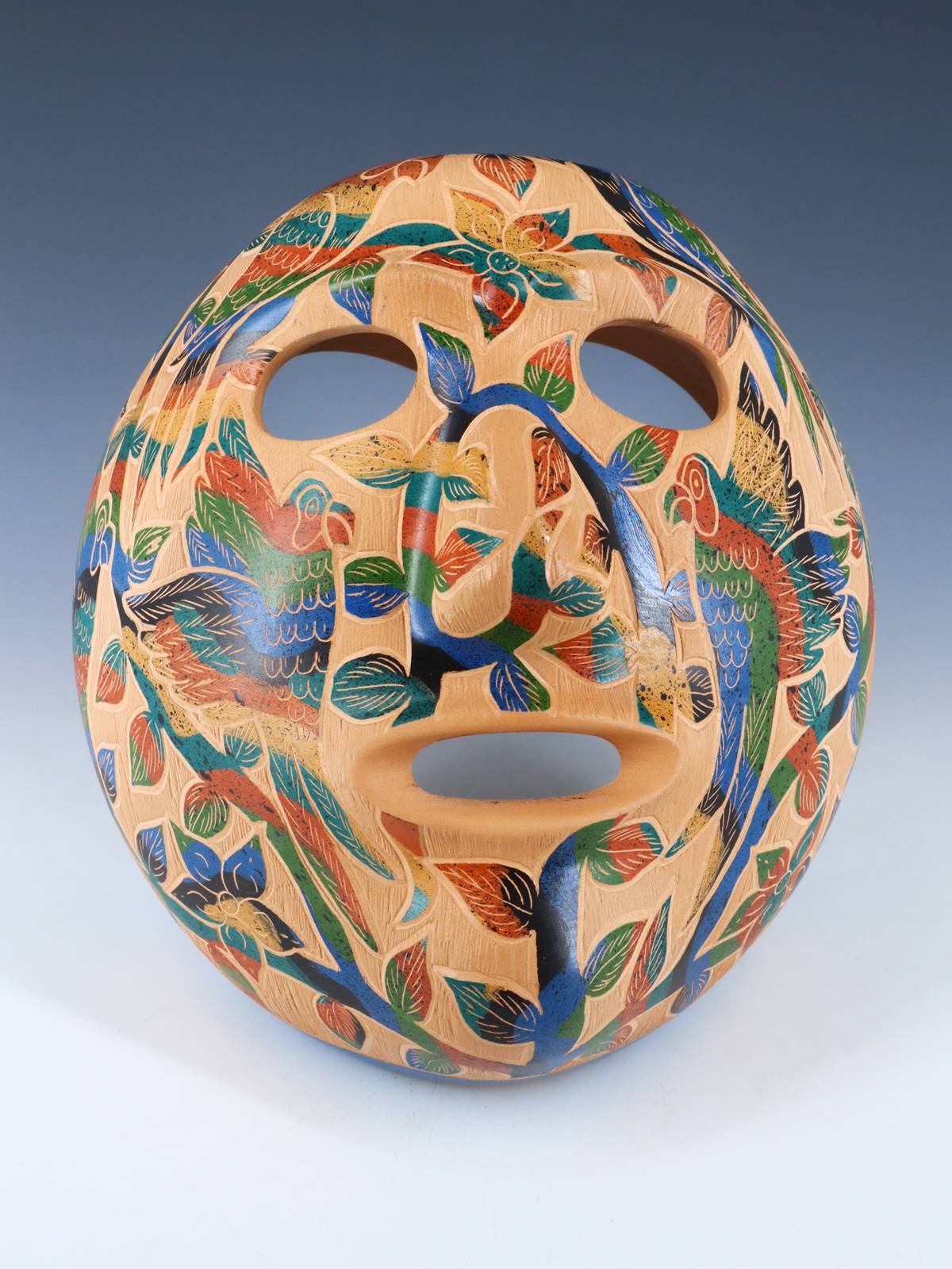 Mata Ortiz Hand Coiled Etched Pottery Mask