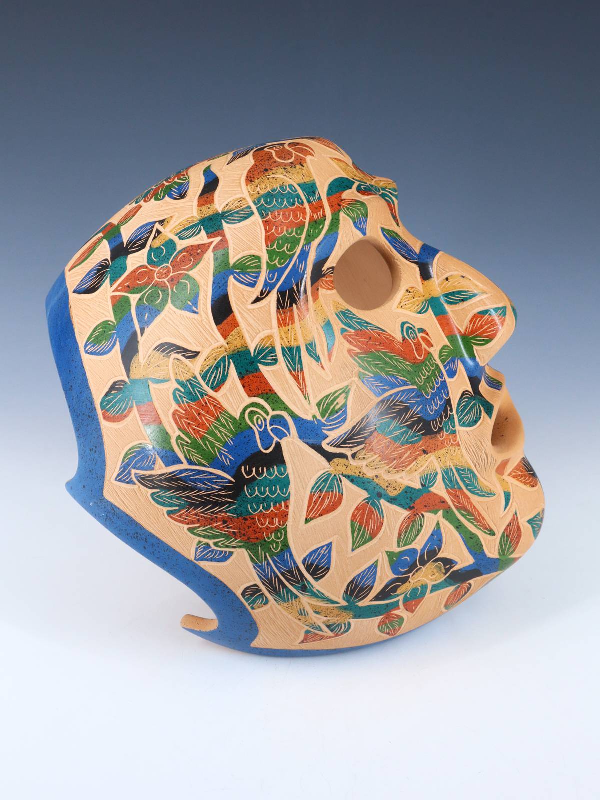 Mata Ortiz Hand Coiled Etched Pottery Mask